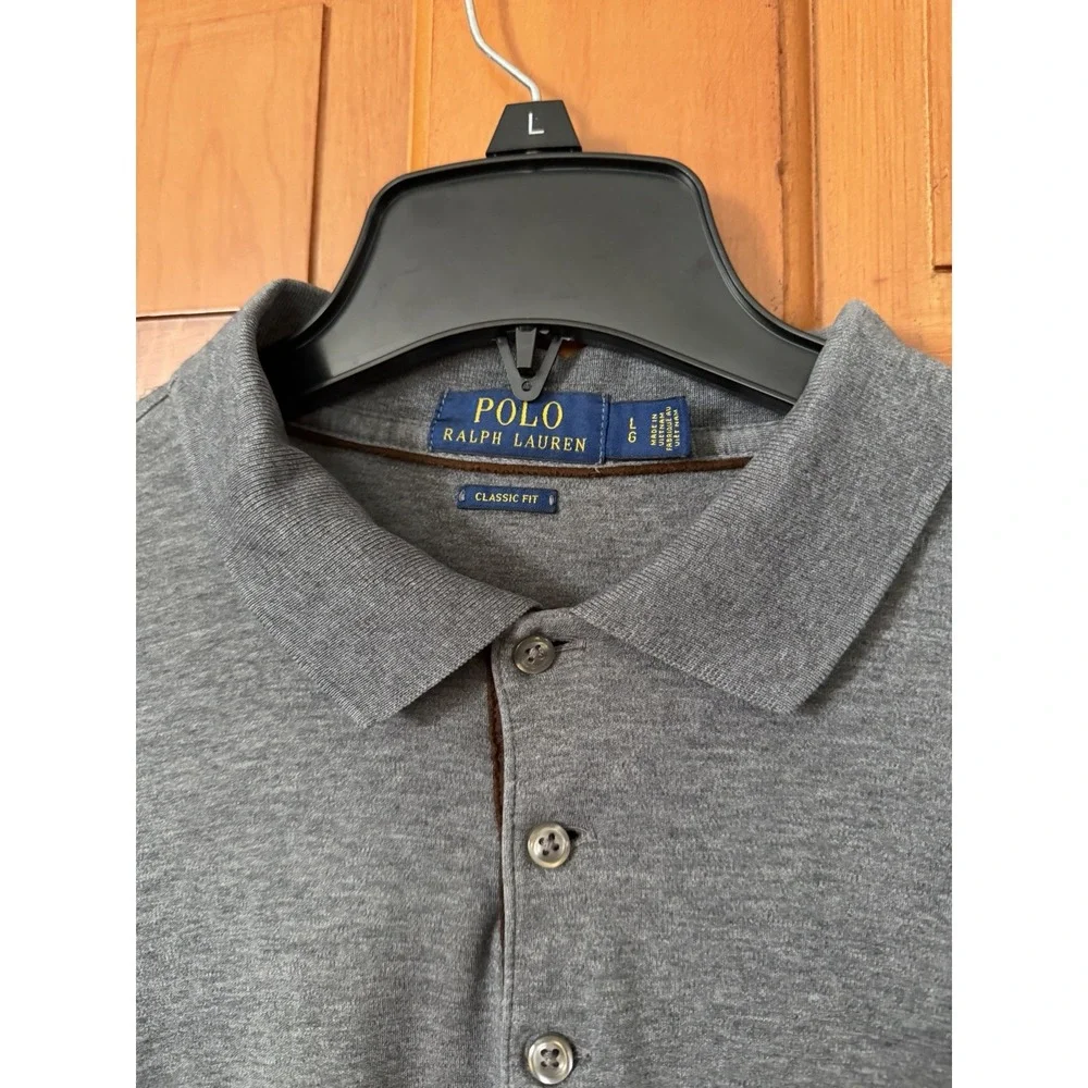 Men's Polo Ralph Lauren Gray Long Sleeve Classic Fit Polo Short Large Cotton